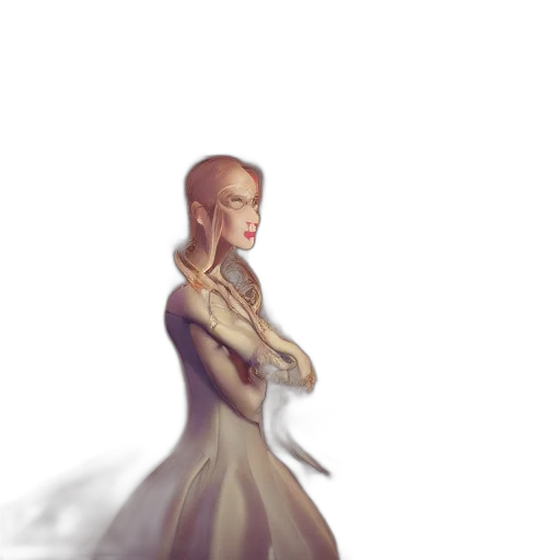 dress, face, robot, staff, concept art, fantasy art, photorealistic, pixel art transparent PNG cut-out