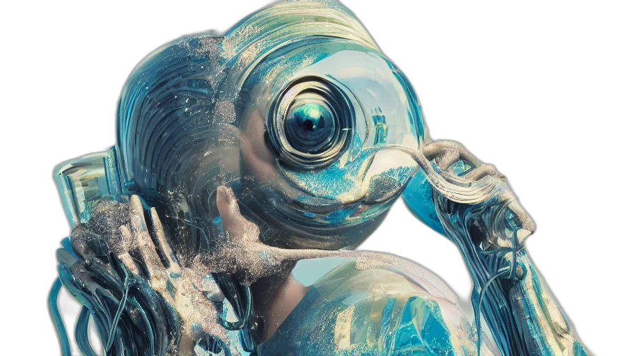 robot, creature, mask, animal, 3d render, concept art, photorealistic, underwater transparent PNG cut-out
