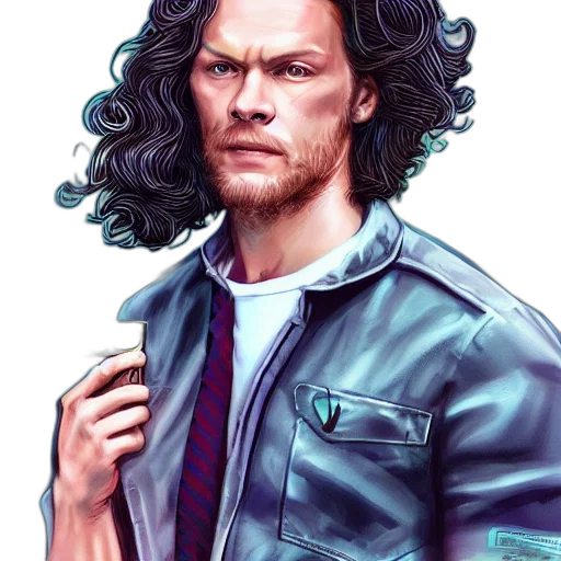 hair, jacket, comic book art, fantasy art transparent PNG cut-out
