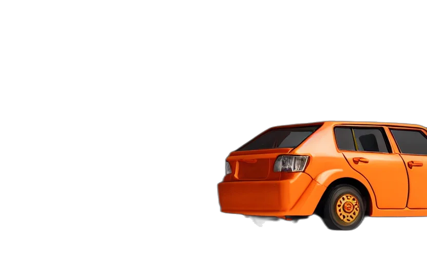 car, 3d render, concept art, photorealistic, small, miniature, orange, toyota transparent PNG cut-out