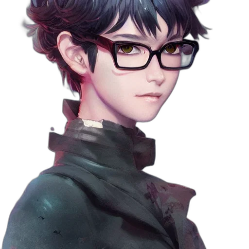 face, staff, jacket, robot, concept art, anime, fantasy art, photorealistic transparent PNG cut-out