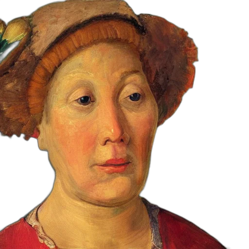 face, hat, crown, photorealistic, oil painting, portrait, woman, cucumber transparent PNG cut-out