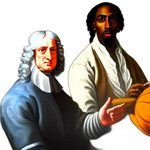 classical, portrait, sir, isaac, newton, tupac, shakur, together transparent PNG cut-out