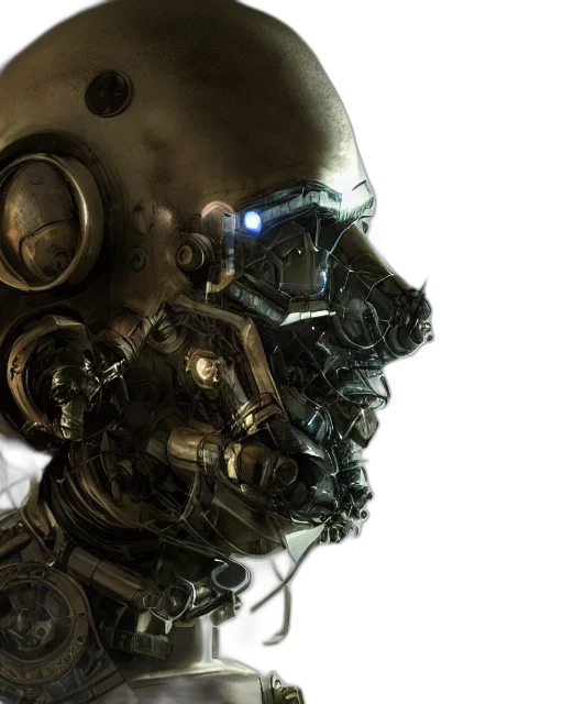 robot, mask, cyberpunk, concept art, 3d render, rugged, research, engineer transparent PNG cut-out