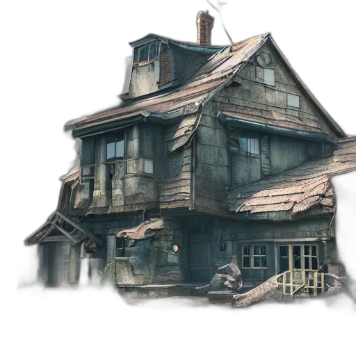 building, concept art, 3d render, photorealistic, watercolor, city street, fog, beautiful transparent PNG cut-out