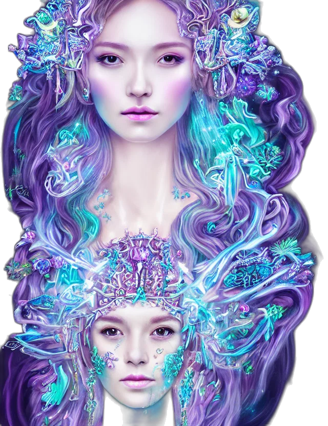 crown, face, hair, dress, fantasy art, photorealistic, concept art, vaporwave transparent PNG cut-out