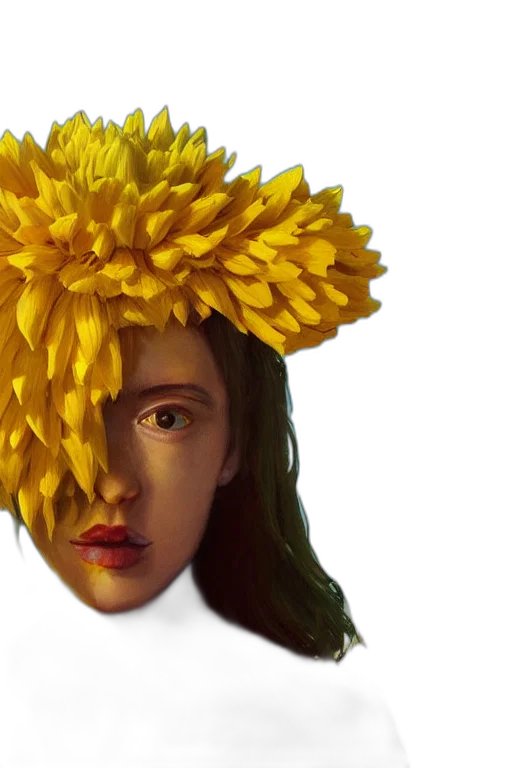 crown, face, hair, flower, photorealistic, oil painting, 3d render, fantasy art transparent PNG cut-out