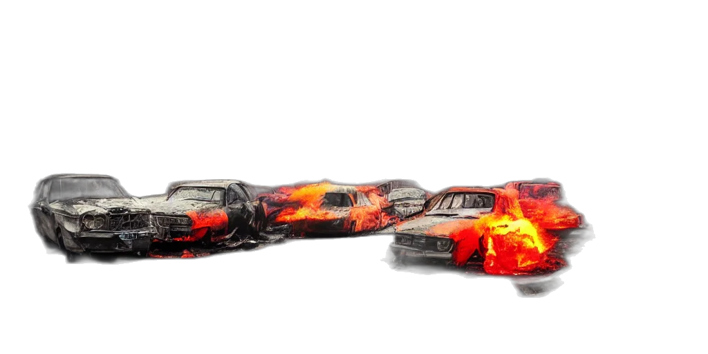 car, 3d render, concept art, photorealistic, fantasy art, fire, post, apocalyptic transparent PNG cut-out
