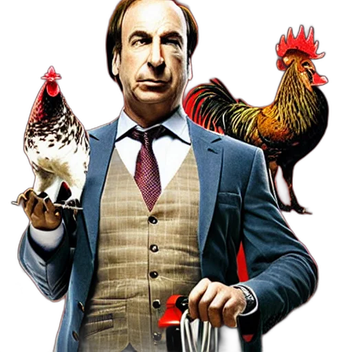 animal, concept art, photorealistic, comic book art, pixel art, saul, goodman, rooster transparent PNG cut-out