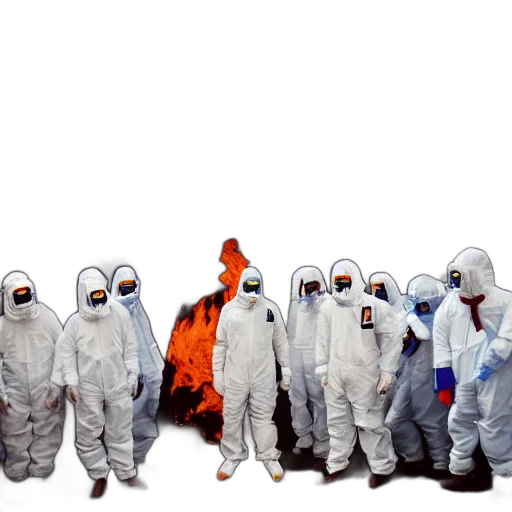 jacket, mask, robot, staff, concept art, outer space, fire, wide transparent PNG cut-out