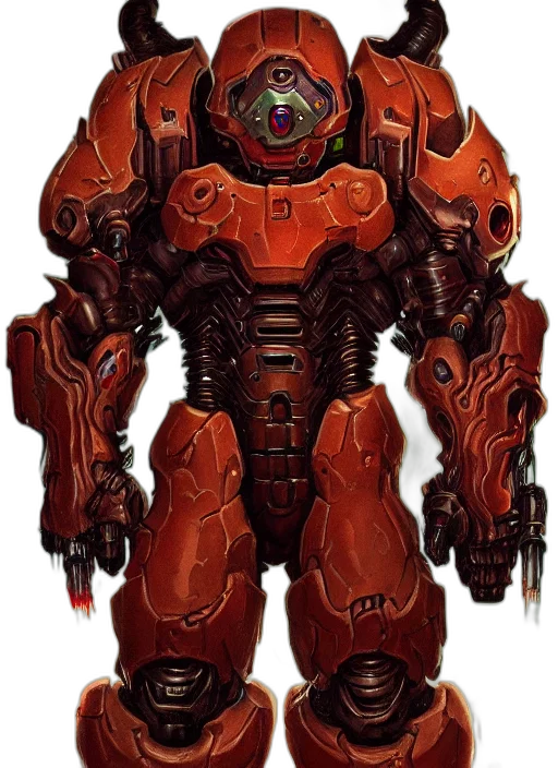 robot, weapon, concept art, comic book art, 3d render, cyberpunk, red, doom transparent PNG cut-out