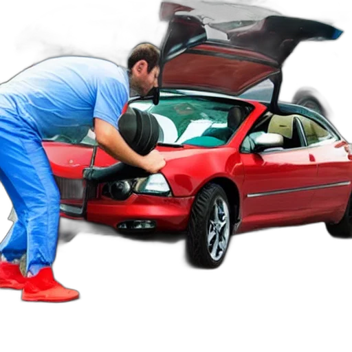 car, shoes, photorealistic, 3d render, super, strong, man, lifting transparent PNG cut-out
