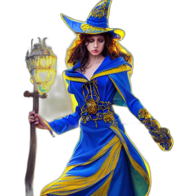 staff, dress, fantasy art, concept art, pixel art, comic book art, blue, colorful transparent PNG cut-out