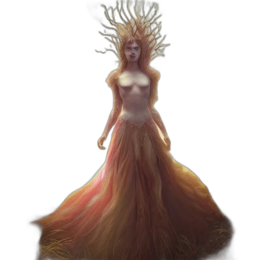 dress, hair, crown, creature transparent PNG cut-out
