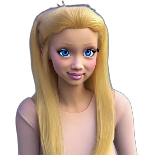 hair, face, 3d render, cartoon, concept art, photorealistic, princess, blonde transparent PNG cut-out