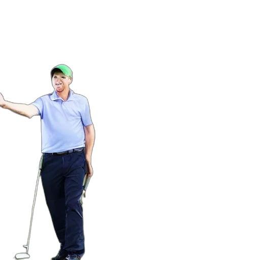staff, 3d render, photorealistic, concept art, cartoon, man, golfing, pointing transparent PNG cut-out