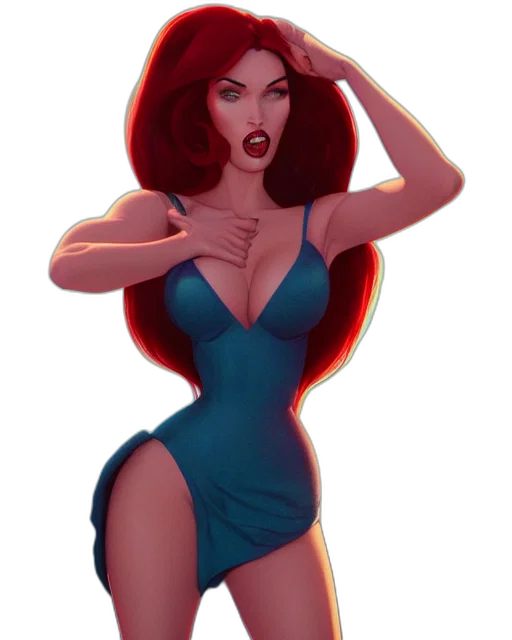 dress, comic book art, cartoon, concept art, fantasy art, underwater, neon lights, red transparent PNG cut-out