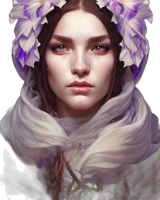 face, crown, flower, mask, fantasy art, concept art, photorealistic, oil painting transparent PNG cut-out