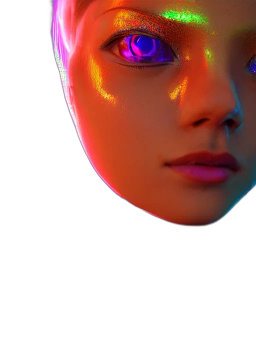 mask, face, robot, crown, 3d render, vaporwave, cyberpunk, photorealistic transparent PNG cut-out