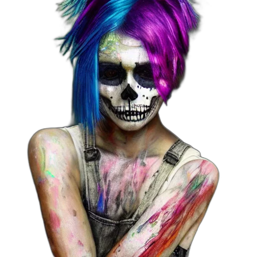 face, mask, hair, watercolor, cyberpunk, photorealistic, fantasy art, colorful transparent PNG cut-out