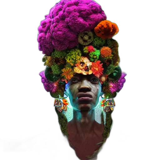 crown, face, mask, flower, photorealistic, concept art, fantasy art, 3d render transparent PNG cut-out