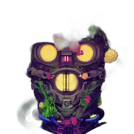 robot, mask, creature, face, concept art, cyberpunk, fantasy art, pixel art transparent PNG cut-out