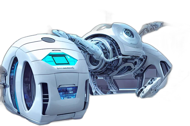 robot, weapon, cyberpunk, 3d render transparent PNG cut-out