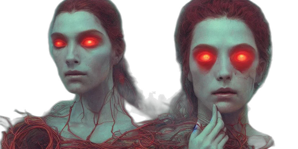 concept art, cyberpunk, 3d render, photorealistic, neon lights, red, portrait, masterpiece transparent PNG cut-out