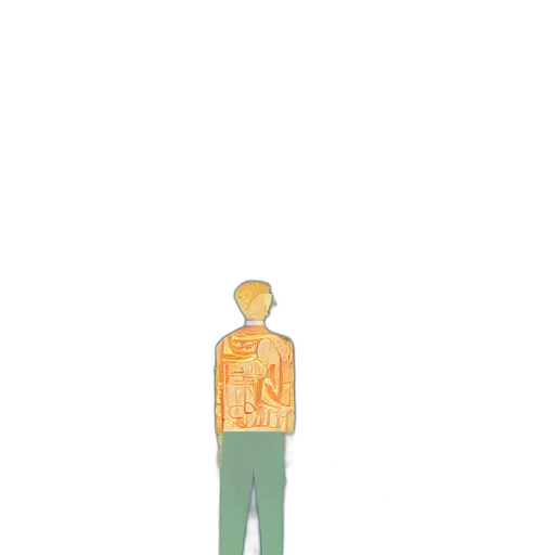 jacket, staff, robot, face, pixel art, concept art, cartoon, 3d render transparent PNG cut-out