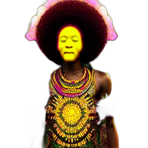dress, crown, face, photorealistic, neon, african, marijuanna, shaman transparent PNG cut-out