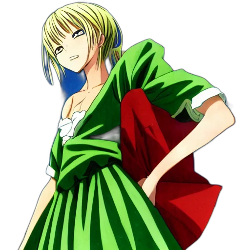 dress, anime, concept art, pixel art, cartoon, green, girl, flying transparent PNG cut-out