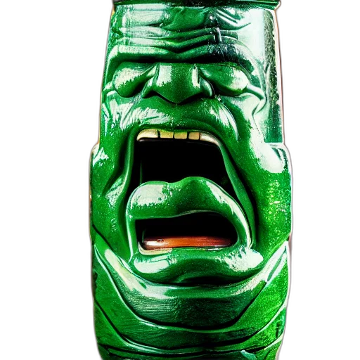 bottle, mask, face, creature, green, closeup, photorealistic, photograph transparent PNG cut-out