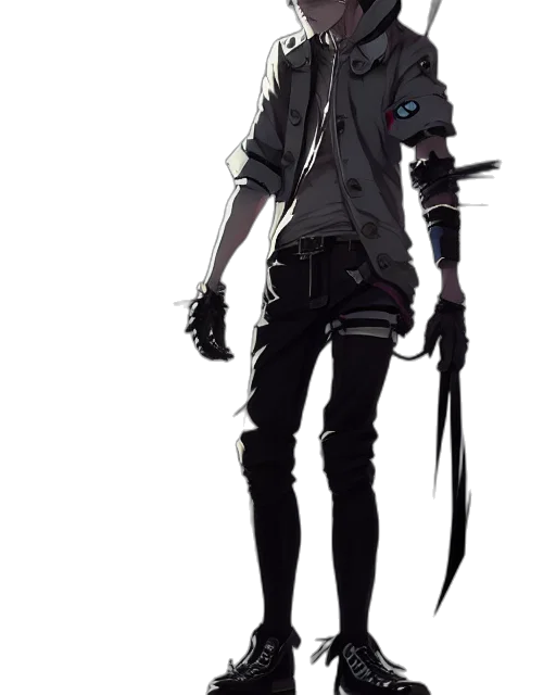 jacket, staff, weapon, sword, concept art, cyberpunk, anime, fantasy art transparent PNG cut-out