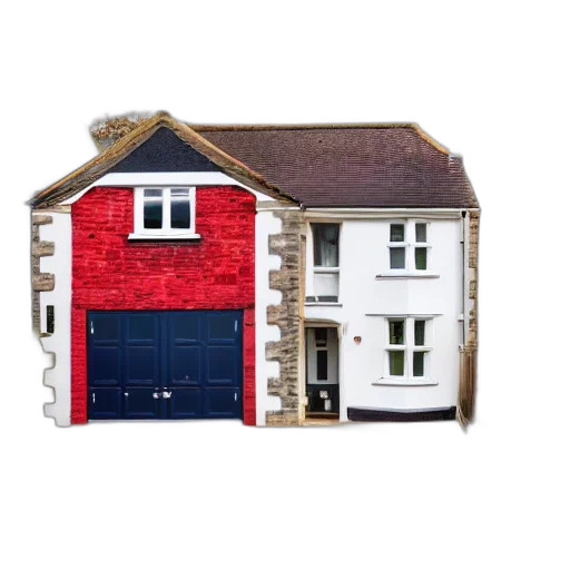building, 3d render, red, detached transparent PNG cut-out