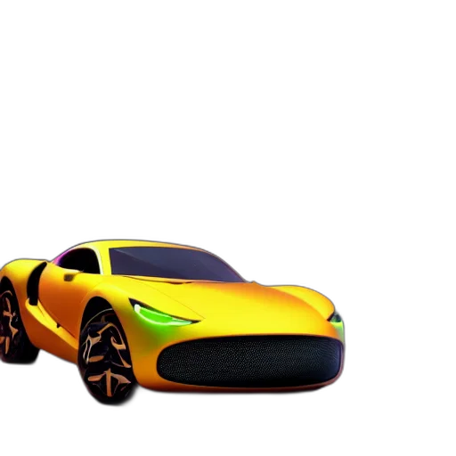 car, 3d render, concept art, photorealistic, golden, neon, luxurious, dramatically transparent PNG cut-out