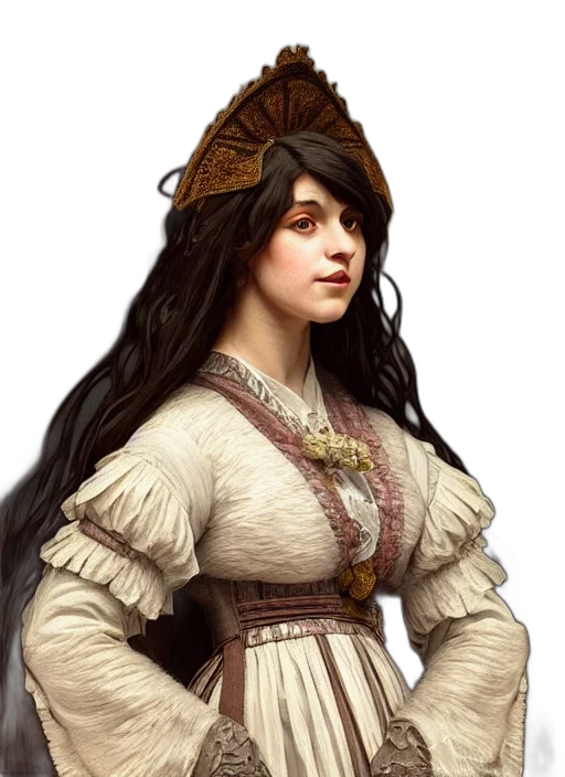 hat, face, crown, dress, fantasy art, concept art, photorealistic, oil painting transparent PNG cut-out