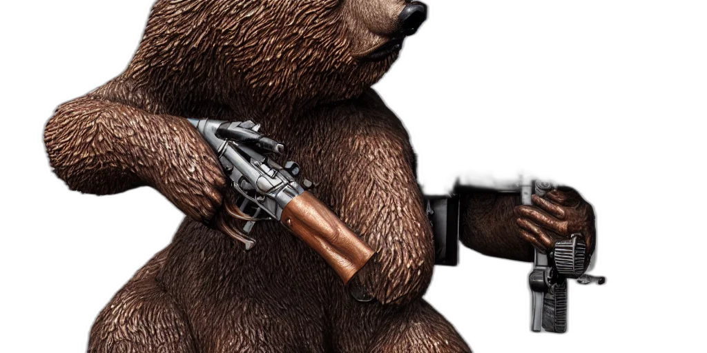 weapon, animal, concept art, 3d render, photorealistic, brown, bear, statue transparent PNG cut-out