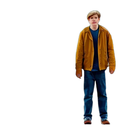 jacket, hat, face, staff, 3d render, concept art, film, still transparent PNG cut-out