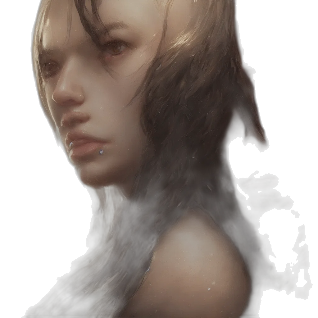 face, mask, hair, creature, photorealistic, fantasy art, concept art, oil painting transparent PNG cut-out