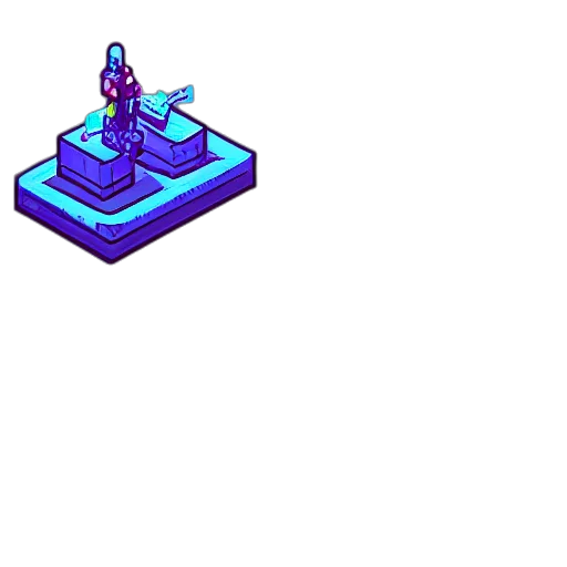 robot, weapon, staff, sword, pixel art, vaporwave, 3d render, cyberpunk transparent PNG cut-out
