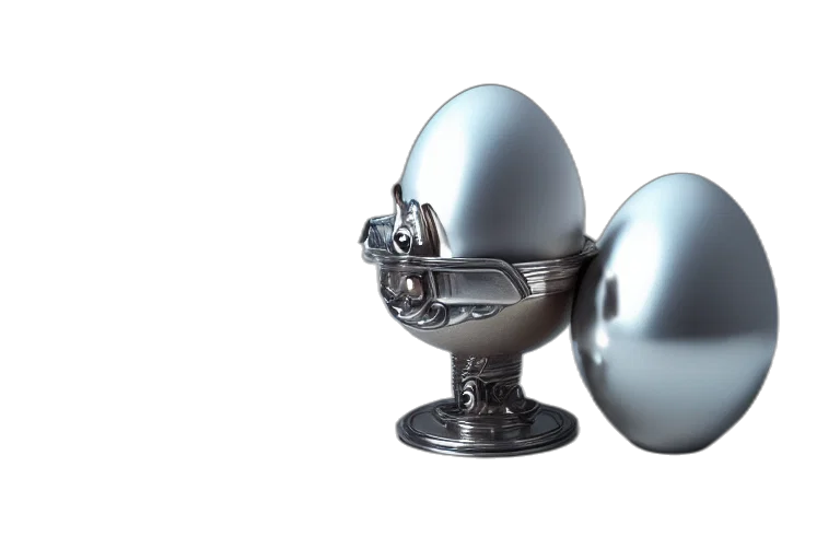 robot, 3d render, photorealistic, concept art, outer space, silver, egg, cup transparent PNG cut-out