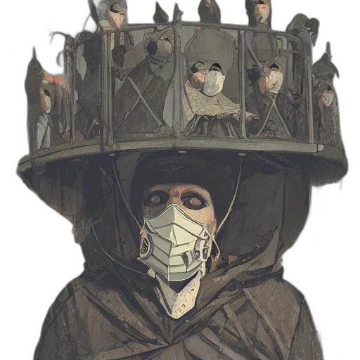 crown, mask, hat, jacket, concept art, comic book art, watercolor, cyberpunk transparent PNG cut-out
