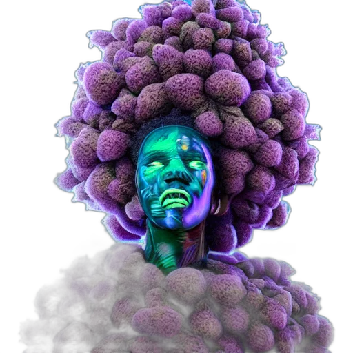 hair, creature, face, mask, concept art, photorealistic, 3d render, fantasy art transparent PNG cut-out