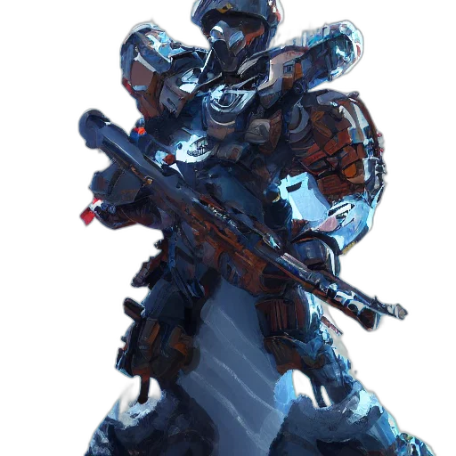 robot, weapon, concept art, fantasy art, pixel art, 3d render, blue, year transparent PNG cut-out
