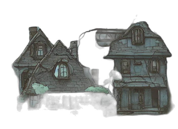building, concept art, watercolor, 3d render, fantasy art, fog, city street, snow transparent PNG cut-out