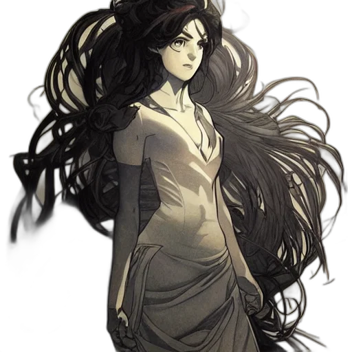 dress, hair, crown, staff, concept art, fantasy art, comic book art, anime transparent PNG cut-out