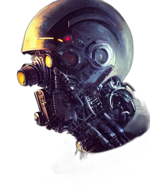 robot, mask, face, weapon, concept art, cyberpunk, comic book art, fantasy art transparent PNG cut-out