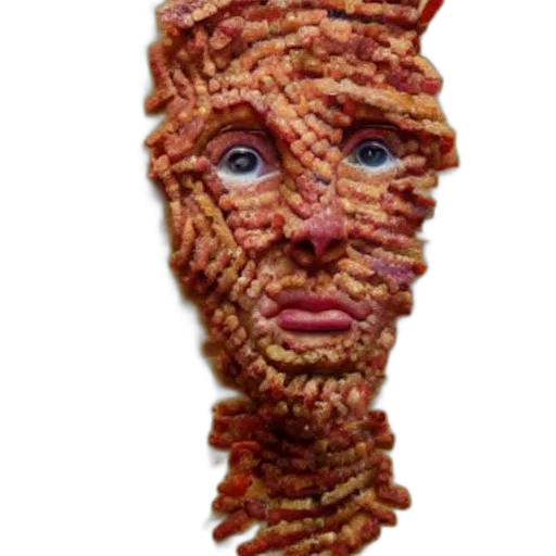 face, mask, food, creature, 3d render, pixel art, bacon, woman transparent PNG cut-out