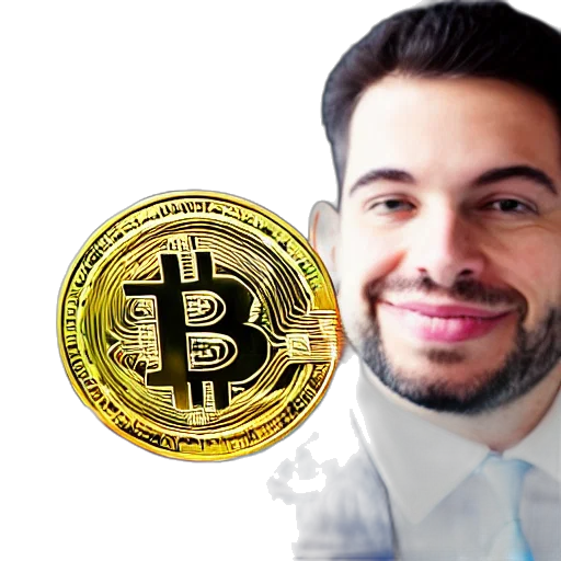 cartoon, businessman, holding, happy, bitcoin transparent PNG cut-out