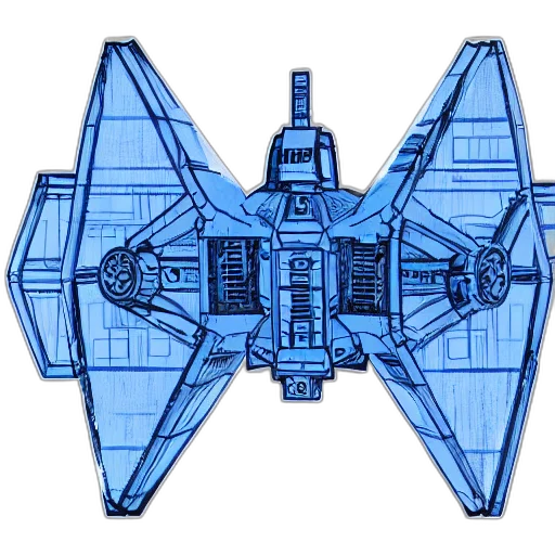 weapon, robot, concept art, pixel art, 3d render, outer space, blue, detailed transparent PNG cut-out